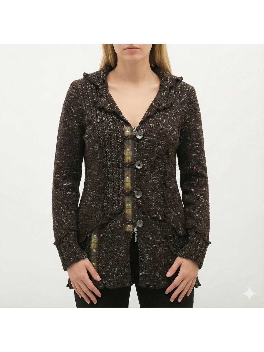 CRISCA Poly Acrylic Wool Blend Long Sleeve Button Front Brown Cardigan US Sz L